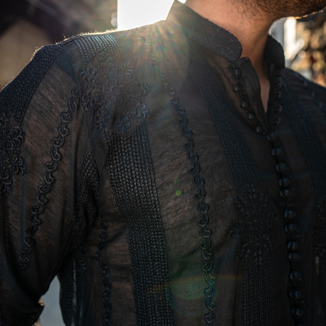 Black Chikankari Embroidered Short Kurta (2-Piece) - Image 9