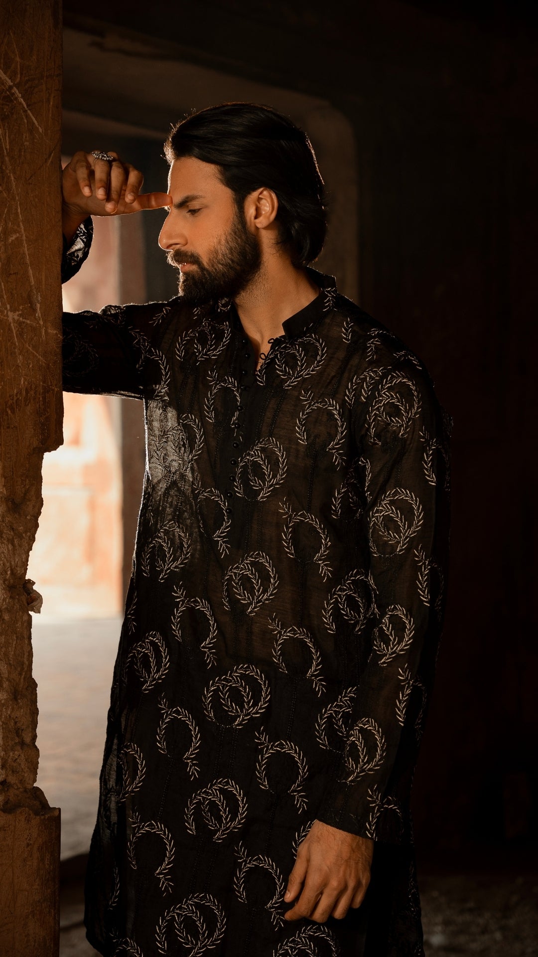 Black Chikankari Embroidered Semi-Sheer Kurta (2-Piece) - Image 1