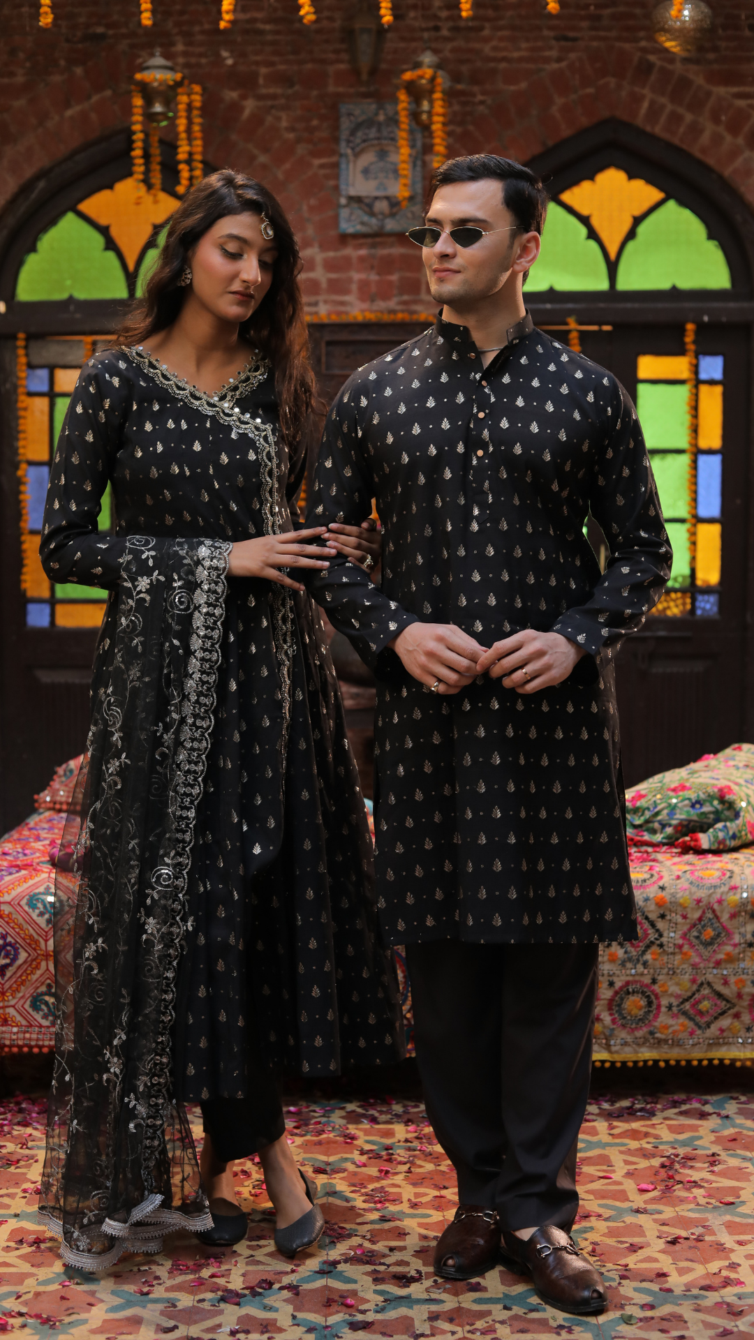 Black Mirror Work Silk-Blend Kurta (2-Piece) - Image 2