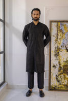 Black Shadow Work Pure Silk Kurta (2-Piece) - Image 2