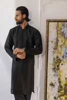 Black Shadow Work Pure Silk Kurta (2-Piece) - Image 3
