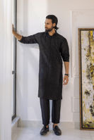Black Shadow Work Pure Silk Kurta (2-Piece) - Image 4