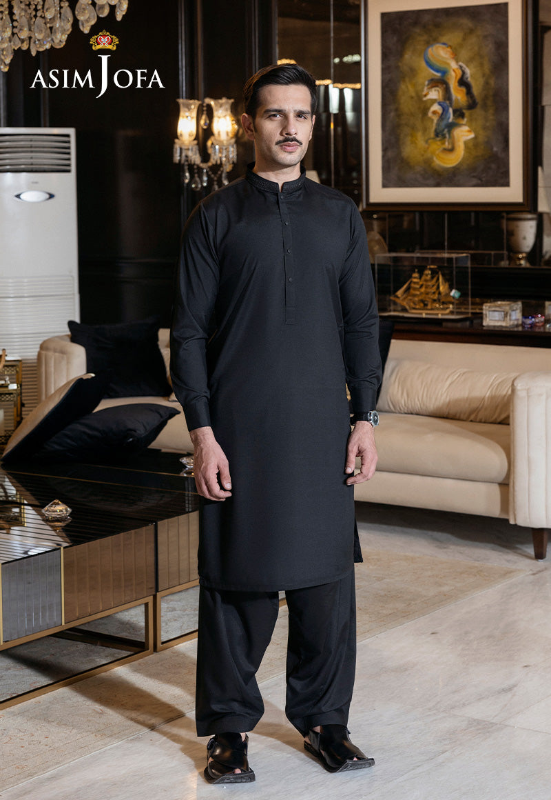 Black Embroidered Blended Kurta Shalwar (2-Piece) - Image 1