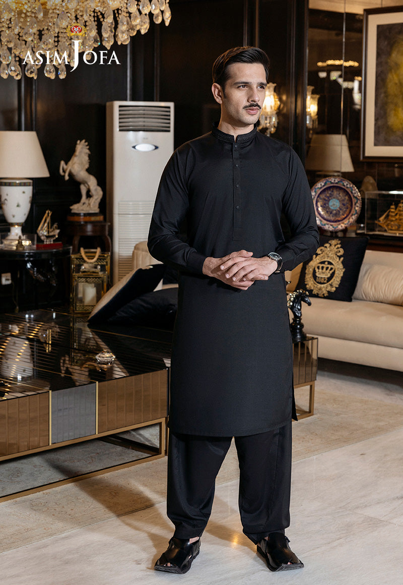Black Embroidered Blended Kurta Shalwar (2-Piece) - Image 3