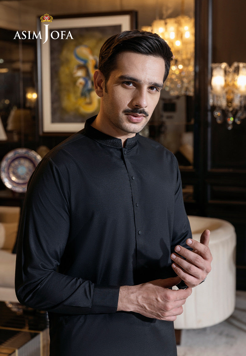 Black Embroidered Blended Kurta Shalwar (2-Piece) - Image 4