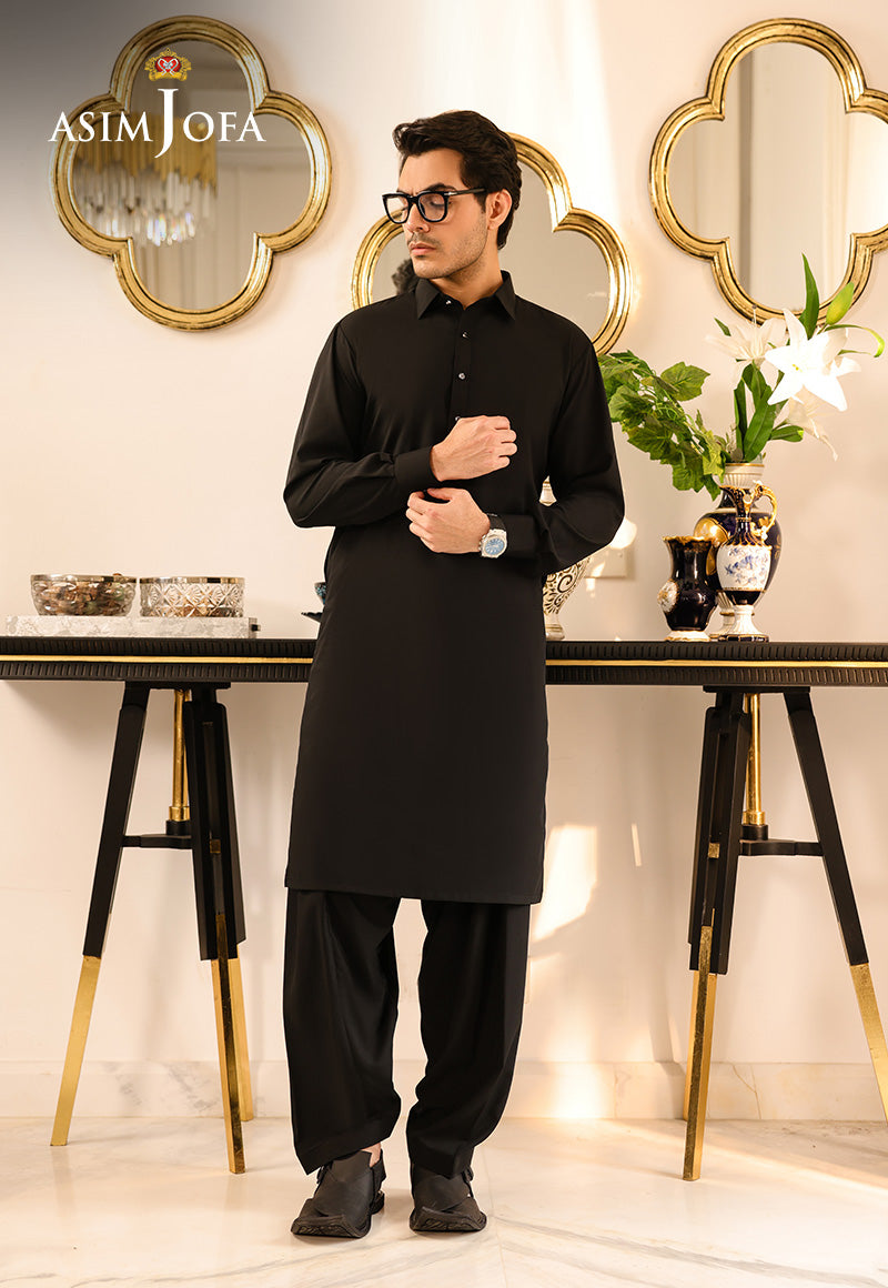 Black Blended Fabric Kurta Shalwar (2-Piece) - Image 4
