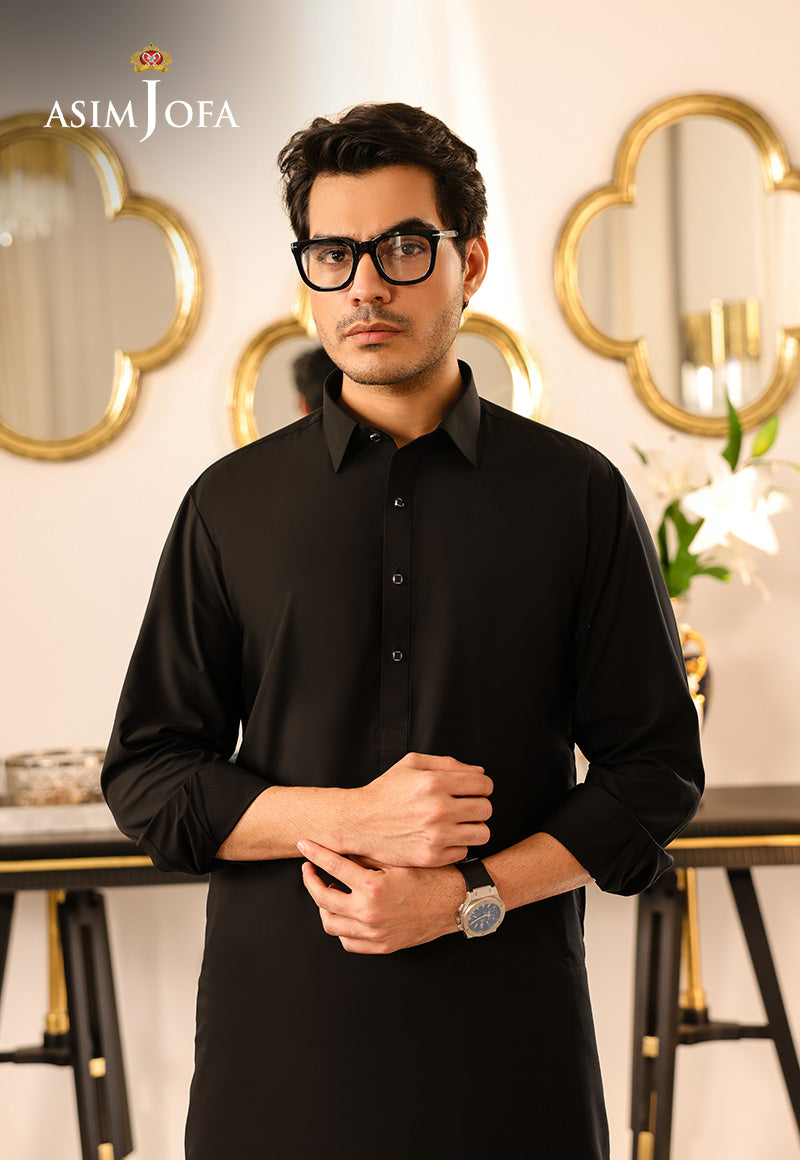 Black Blended Fabric Kurta Shalwar (2-Piece) - Image 5
