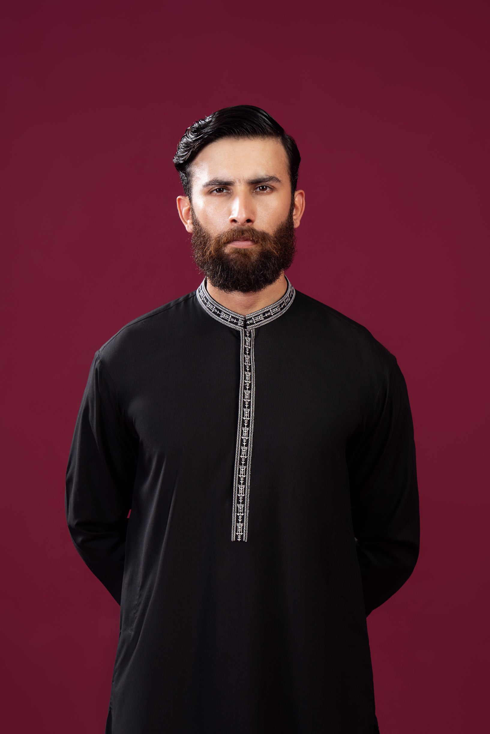Black Embroidered Blended Kurta Shalwar (2-Piece) - Image 6