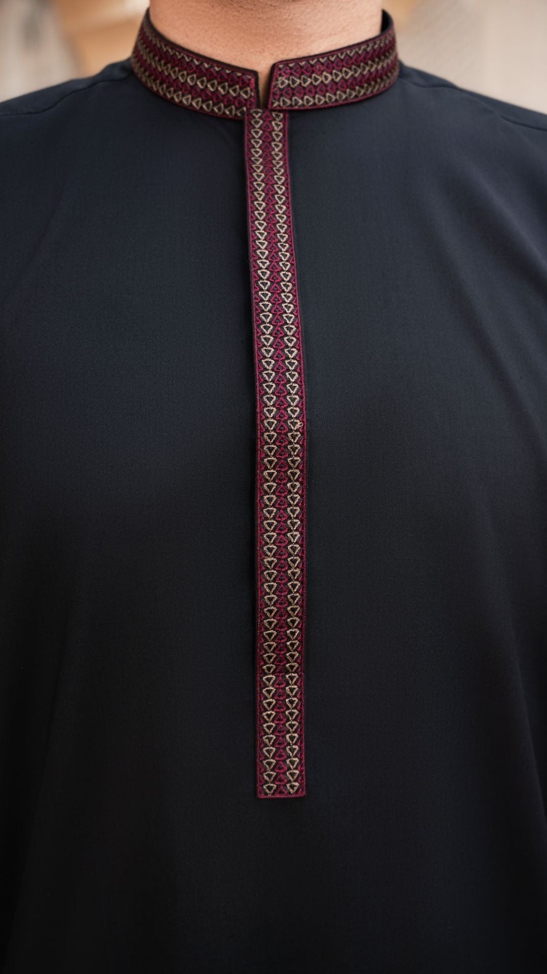 Black Embroidered Blended Fabric Shalwar Kameez (2-Piece) - Image 5