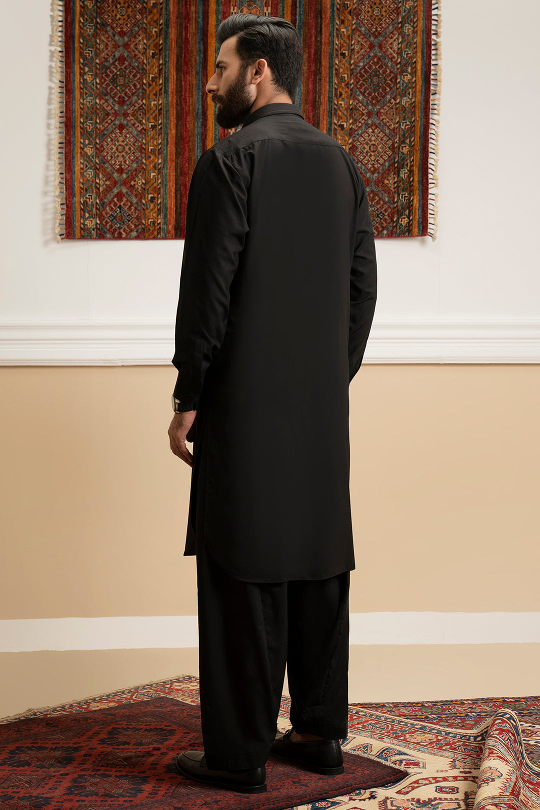 Black Contrast Piping Blended Shalwar Kameez (2-Piece) - Image 8