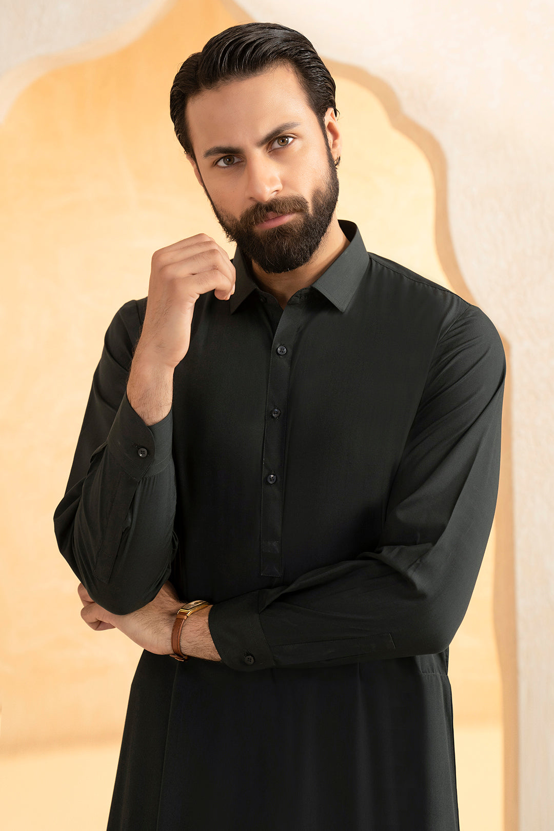 Black Blended Fabric Shalwar Kameez (2-Piece) - Image 1