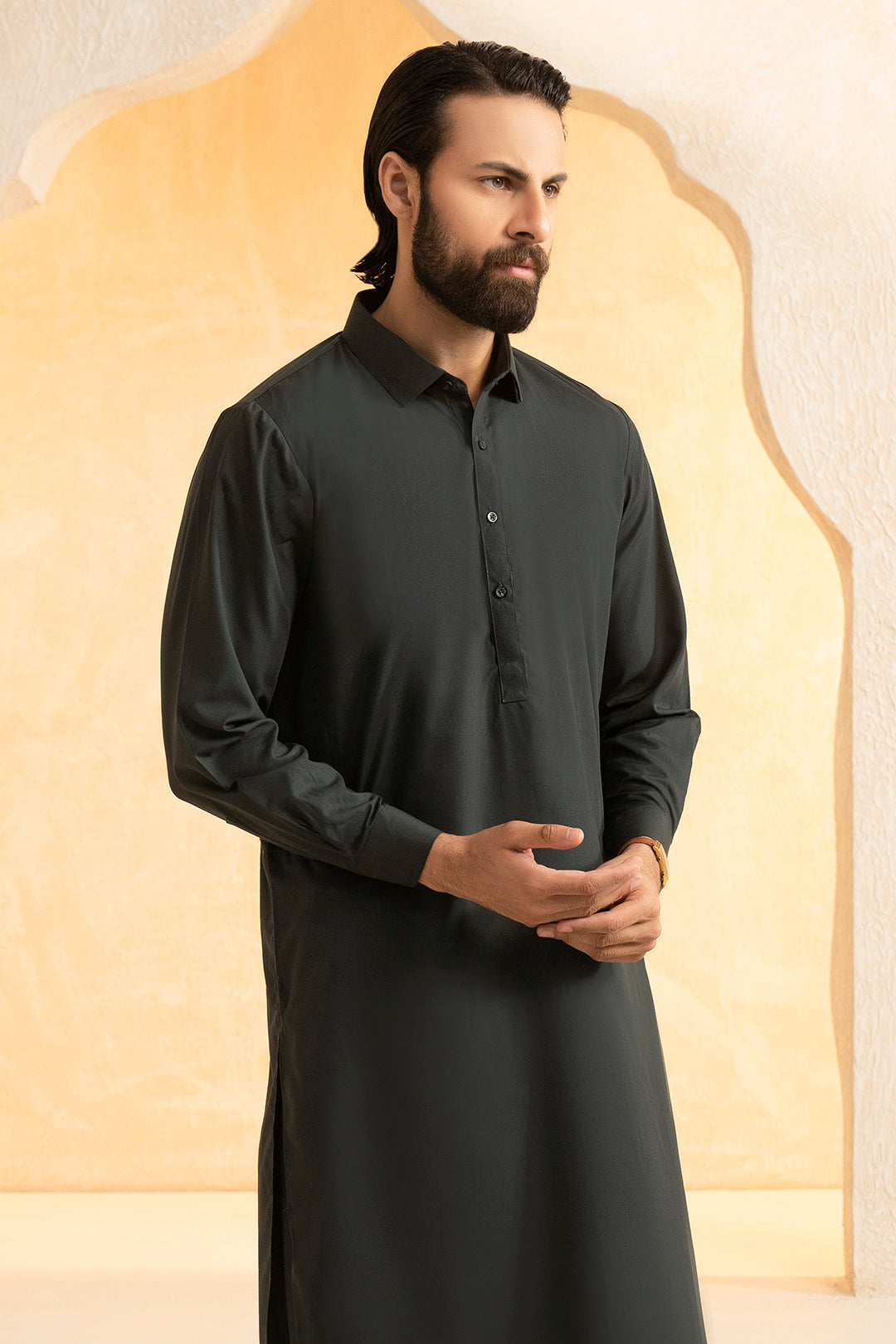 Black Blended Fabric Shalwar Kameez (2-Piece) - Image 3