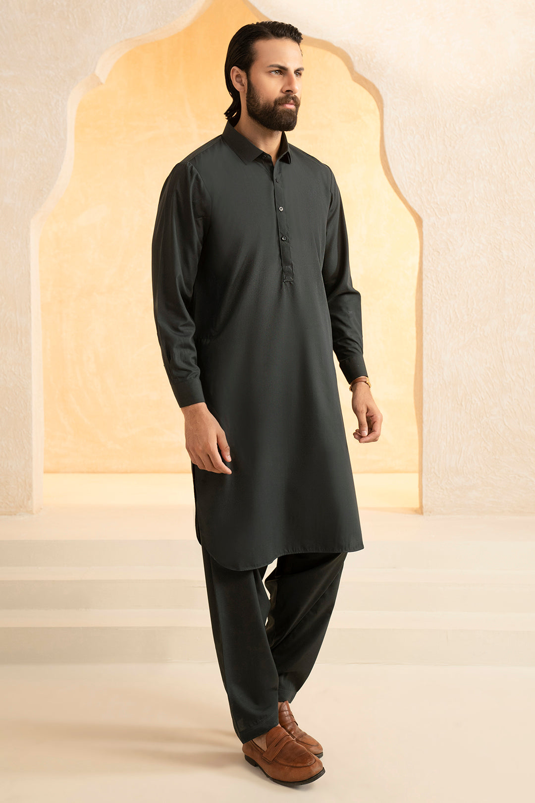 Black Blended Fabric Shalwar Kameez (2-Piece) - Image 6