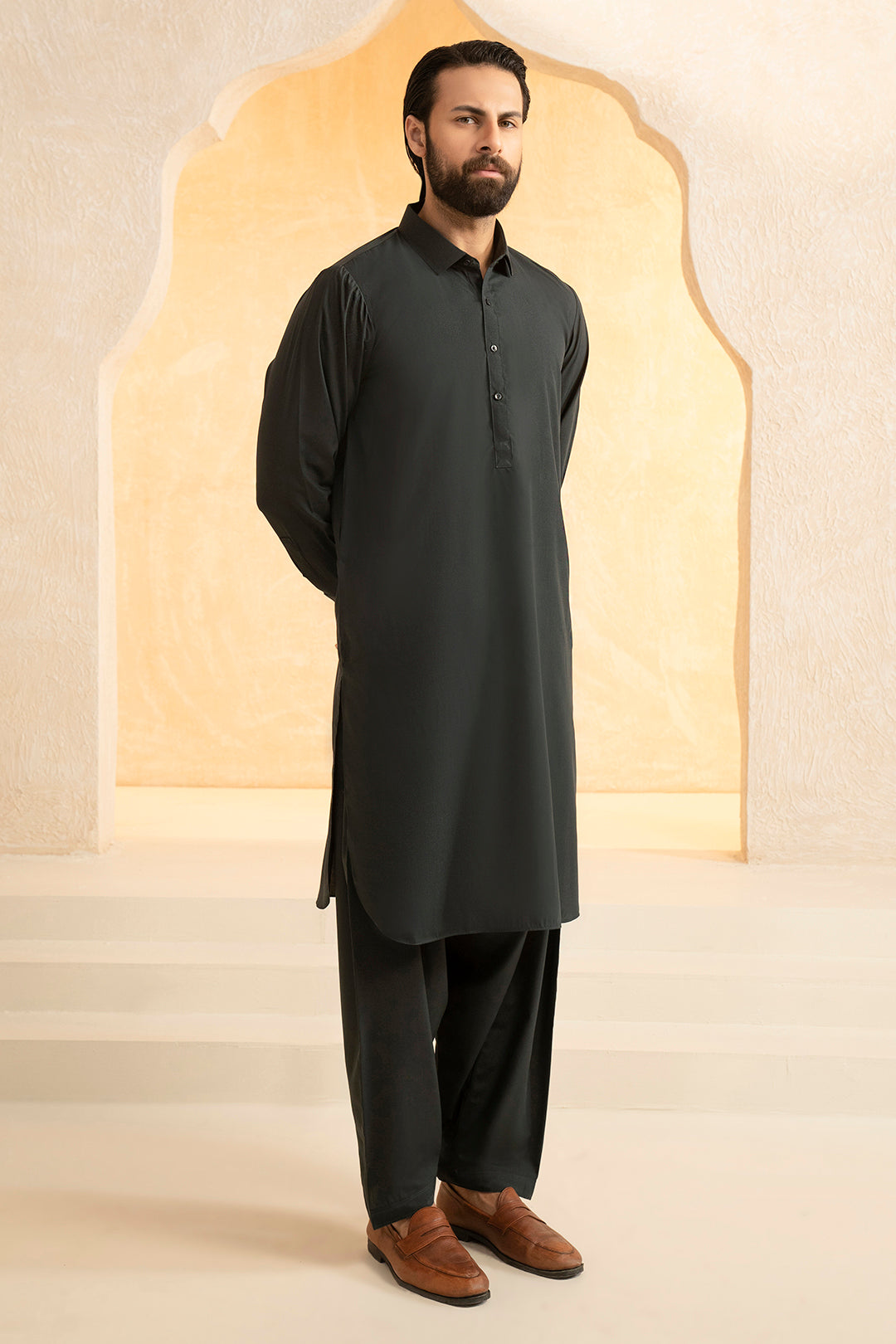 Black Blended Fabric Shalwar Kameez (2-Piece) - Image 8