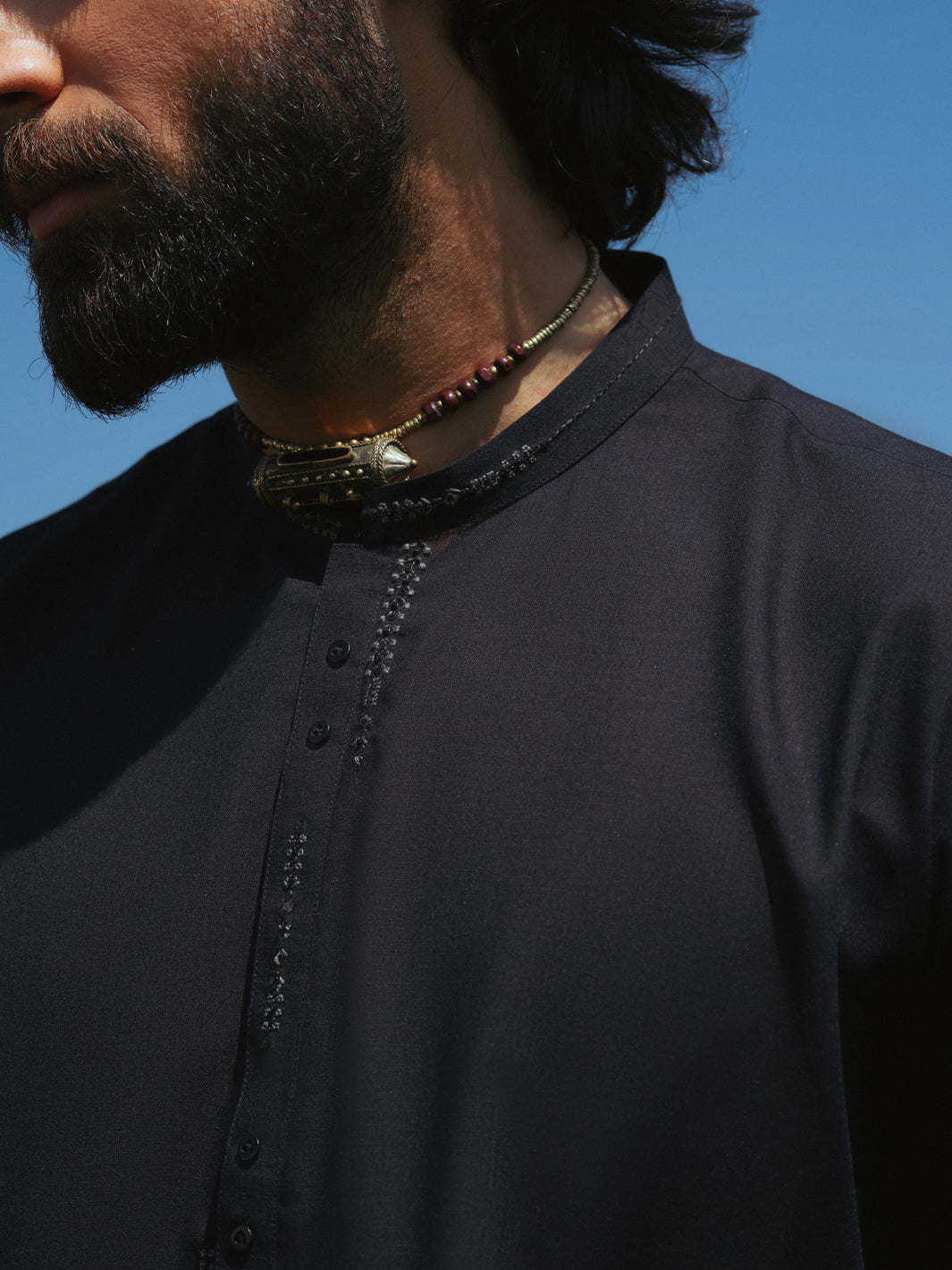 Black Embroidered Blended Shalwar Kameez (2-Piece) - Image 2