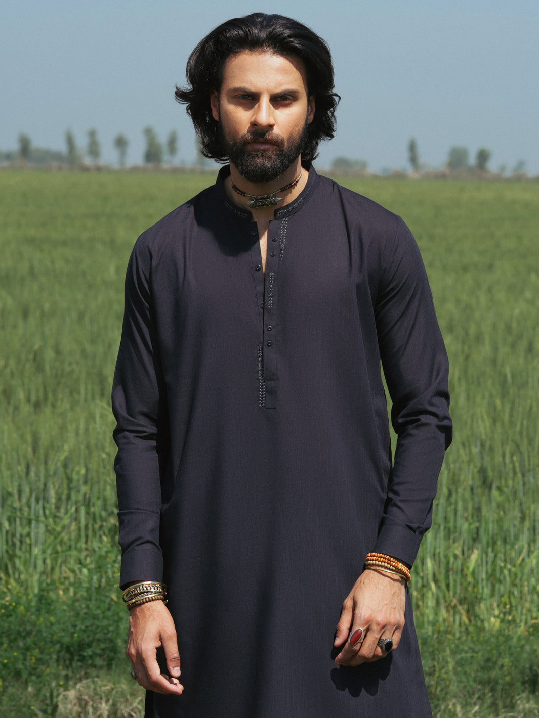 Black Embroidered Blended Shalwar Kameez (2-Piece) - Image 3