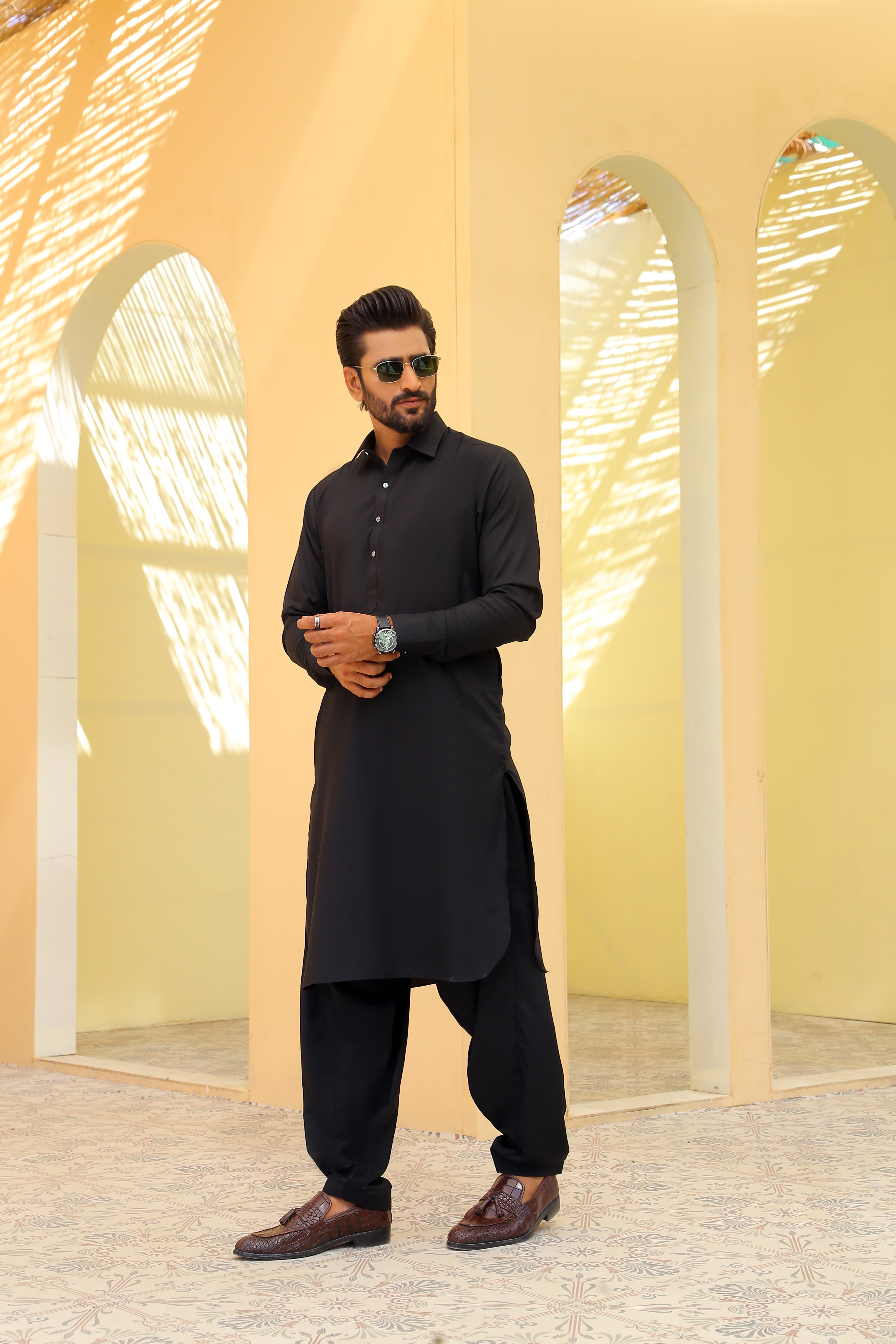 Black Plain Cotton Blend Shalwar Kameez (2-Piece) - Image 6
