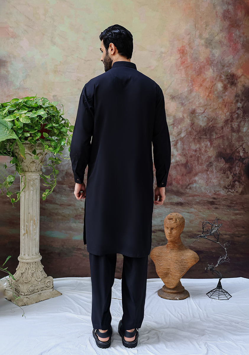 Black Cotton Classic Fit Shalwar Kameez (2-Piece) - Image 4
