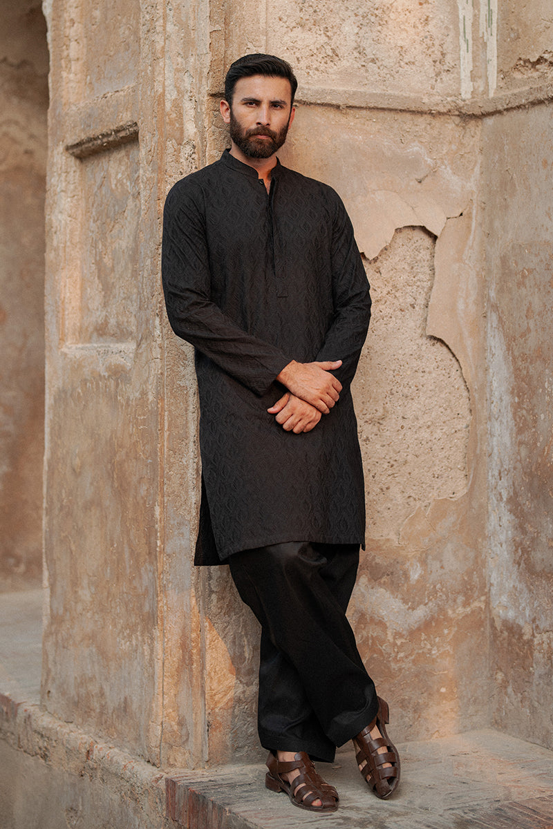 Black Chikankari Premium Cotton Shalwar Kameez (2-Piece) - Image 5