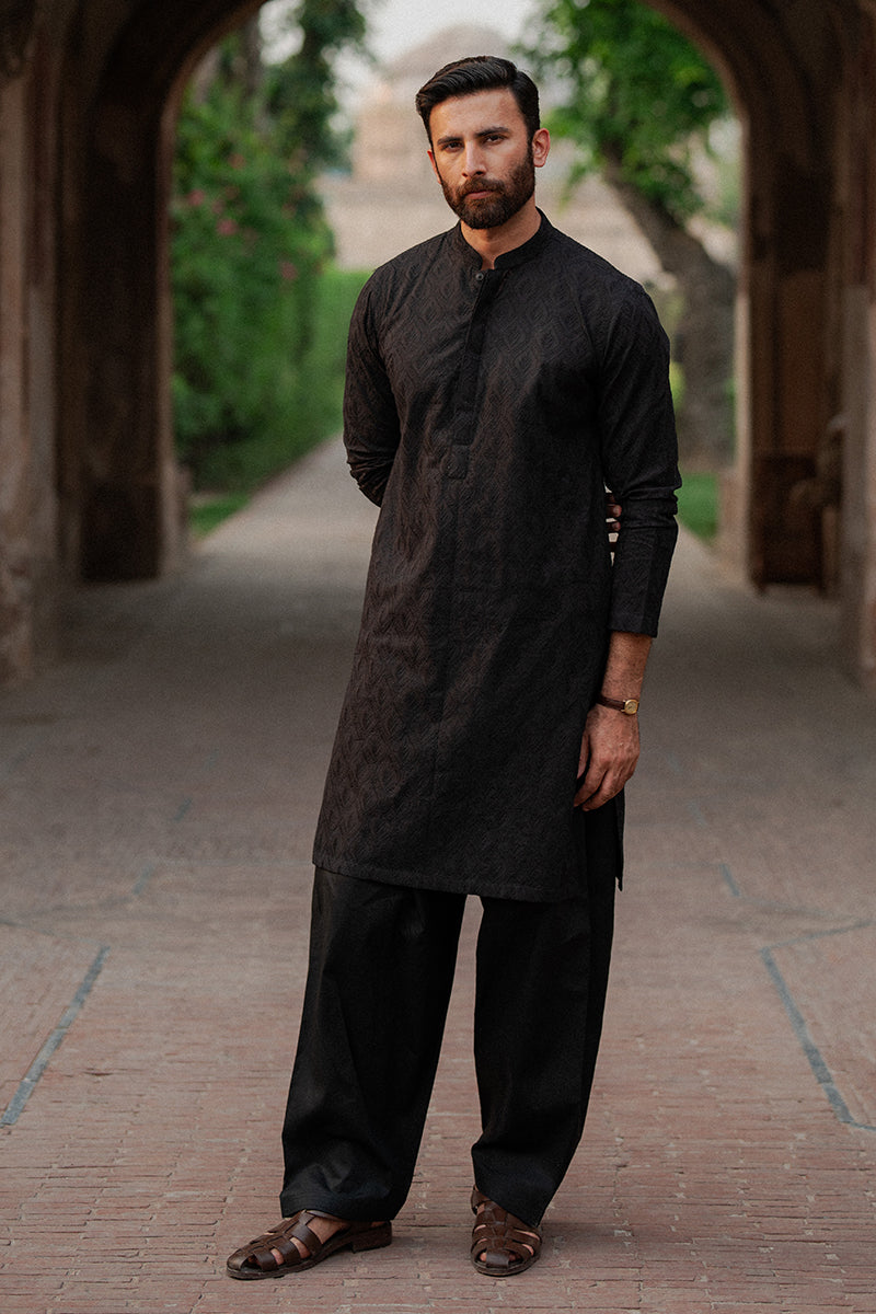 Black Chikankari Premium Cotton Shalwar Kameez (2-Piece) - Image 6