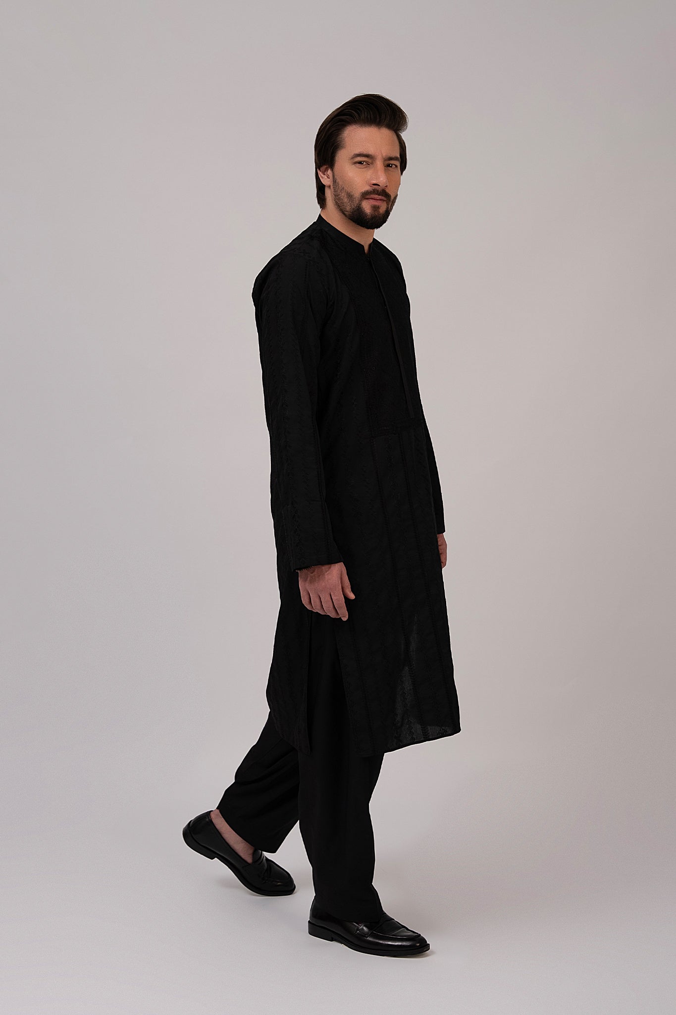Black Embroidered Cotton Shalwar Kameez (2-Piece) - Image 3