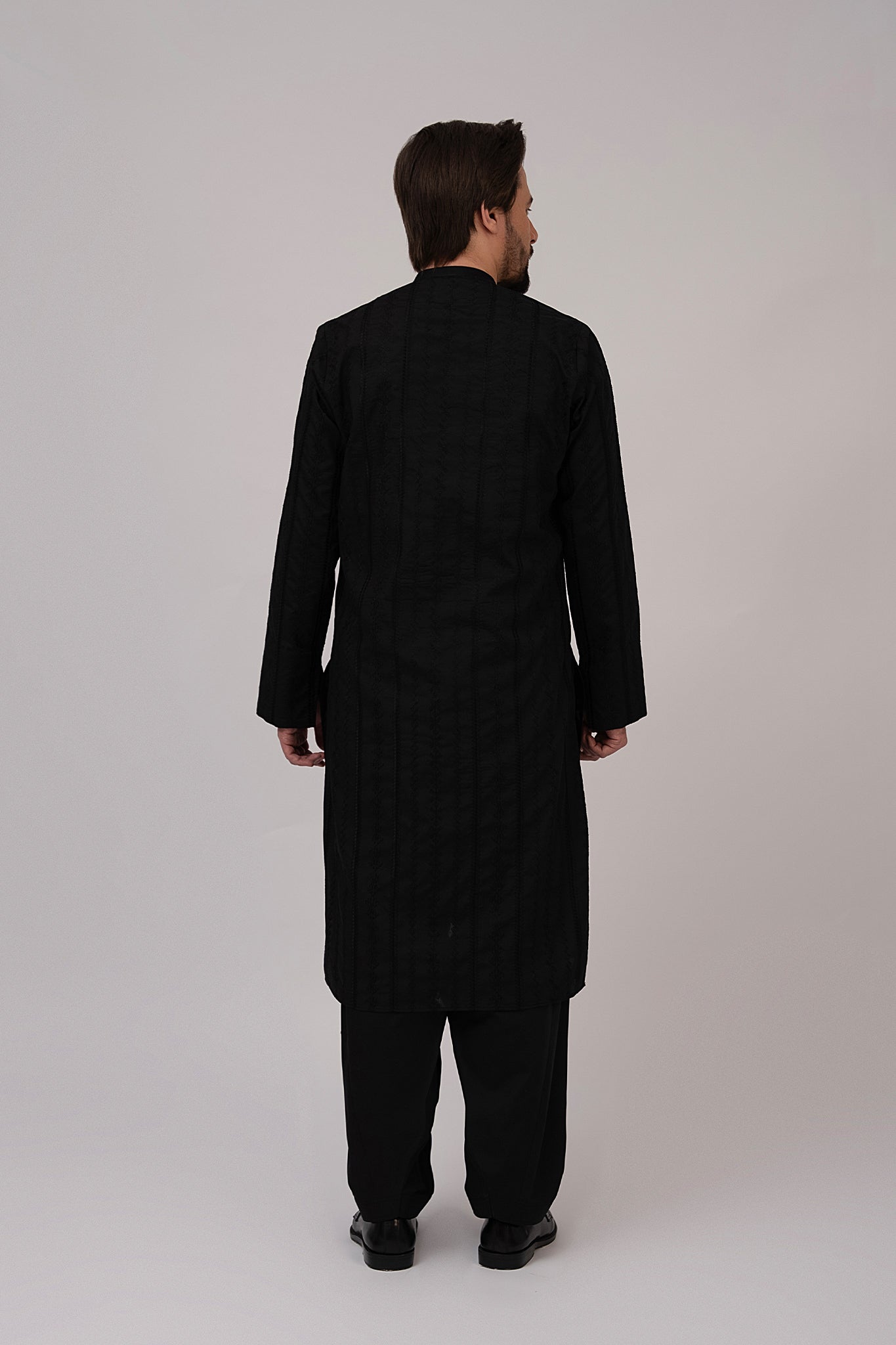 Black Embroidered Cotton Shalwar Kameez (2-Piece) - Image 7