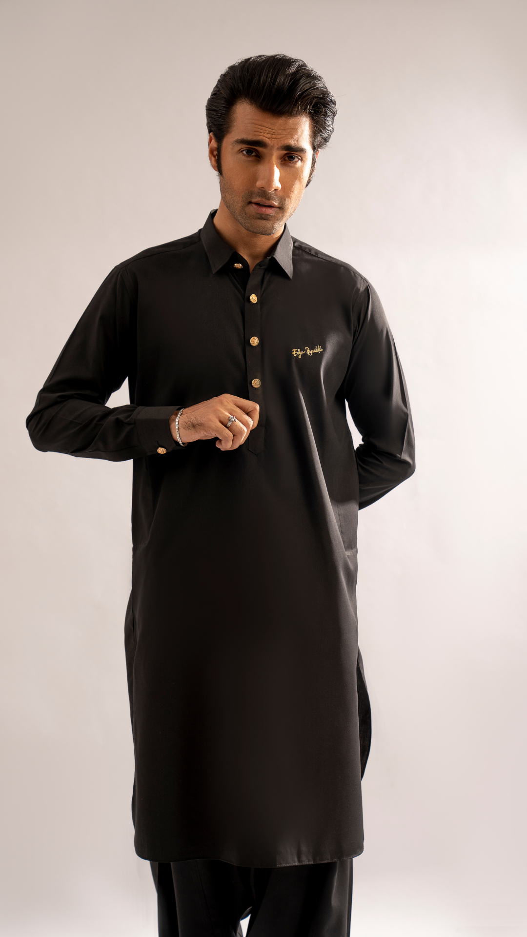 Black Embroidered Cotton Kurta Shalwar (2-Piece) - Image 1