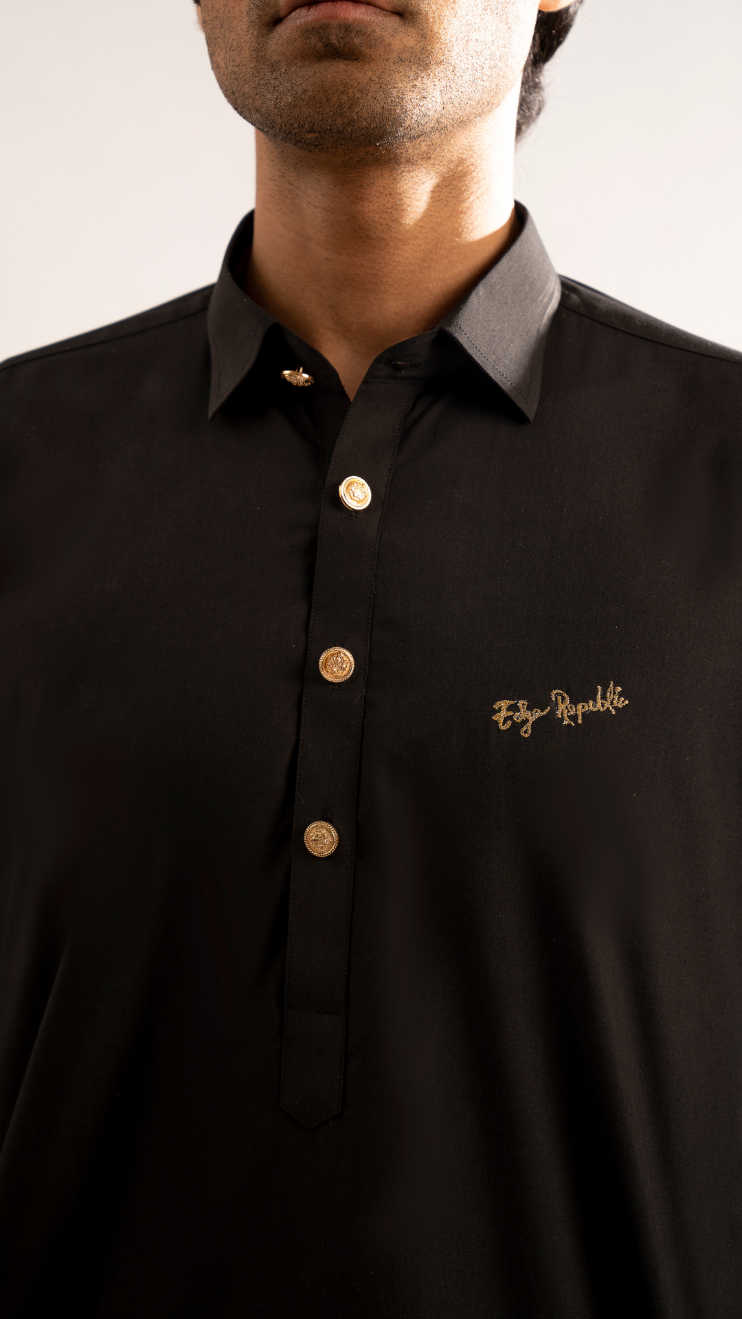 Black Embroidered Cotton Kurta Shalwar (2-Piece) - Image 5