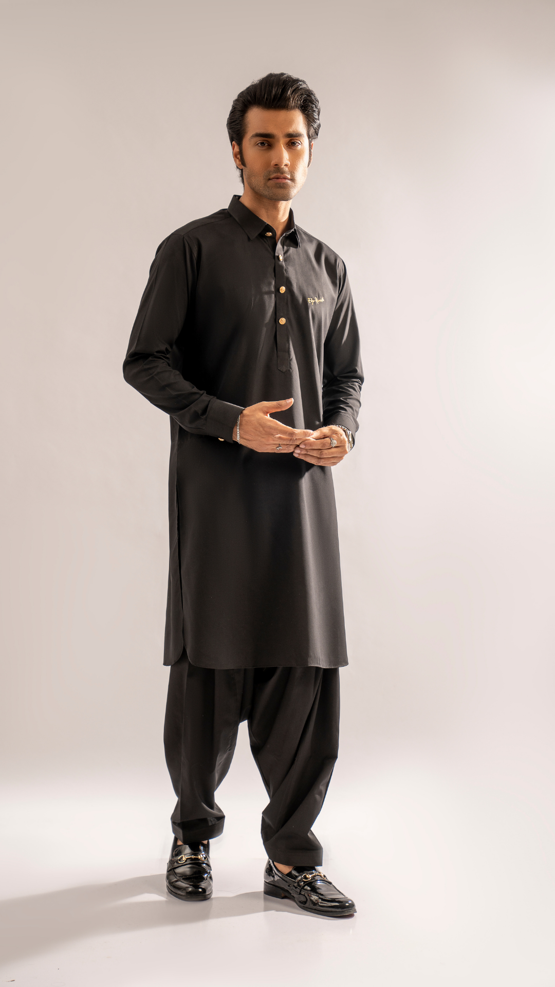Black Embroidered Cotton Kurta Shalwar (2-Piece) - Image 7