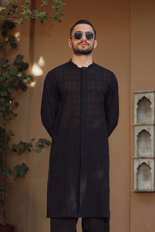 Black Cotton Linen Shalwar Kameez (2-Piece) - Image 2