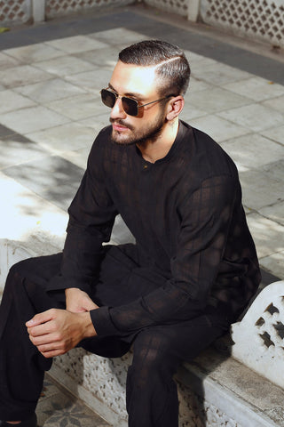 Black Cotton Linen Shalwar Kameez (2-Piece) - Image 3