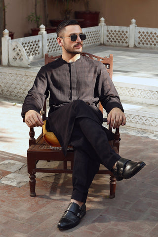 Black Cotton Linen Shalwar Kameez (2-Piece) - Image 4