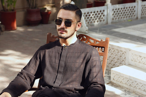 Black Cotton Linen Shalwar Kameez (2-Piece) - Image 5