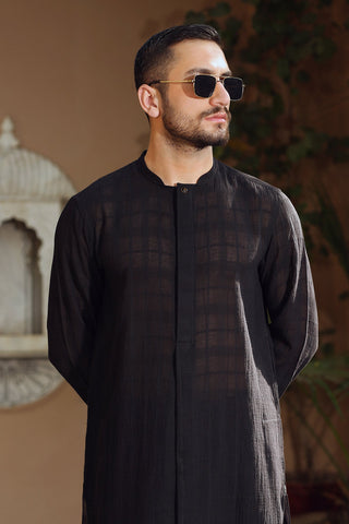 Black Cotton Linen Shalwar Kameez (2-Piece) - Image 8