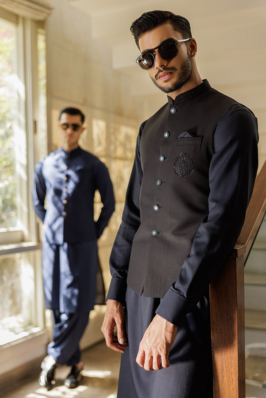 Black Embroidered Cotton Kurta Shalwar (2-Piece) - Image 6