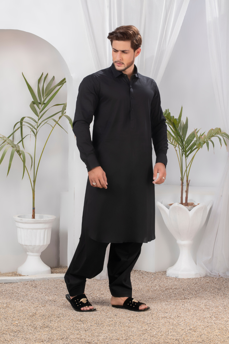 Black Cotton Kameez Shalwar (2-Piece) - Image 1