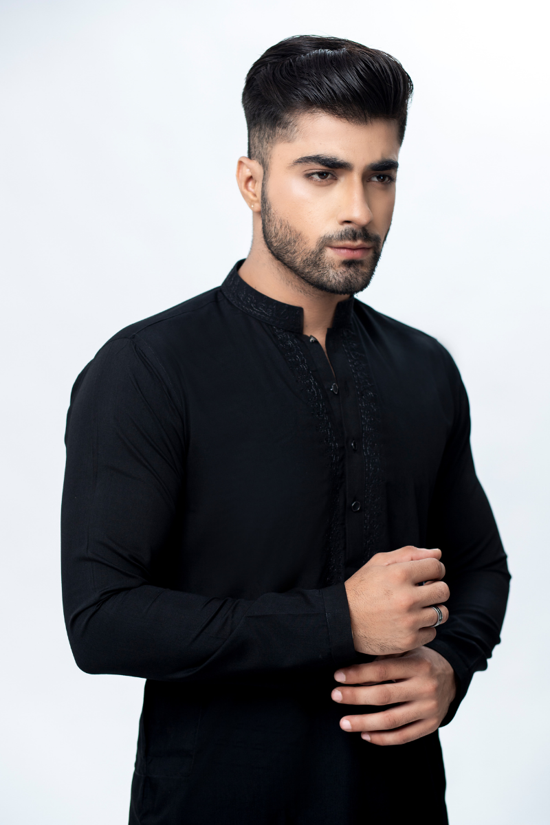 Black Embroidered Soft Fabric Kameez Shalwar (2-Piece) - Image 2