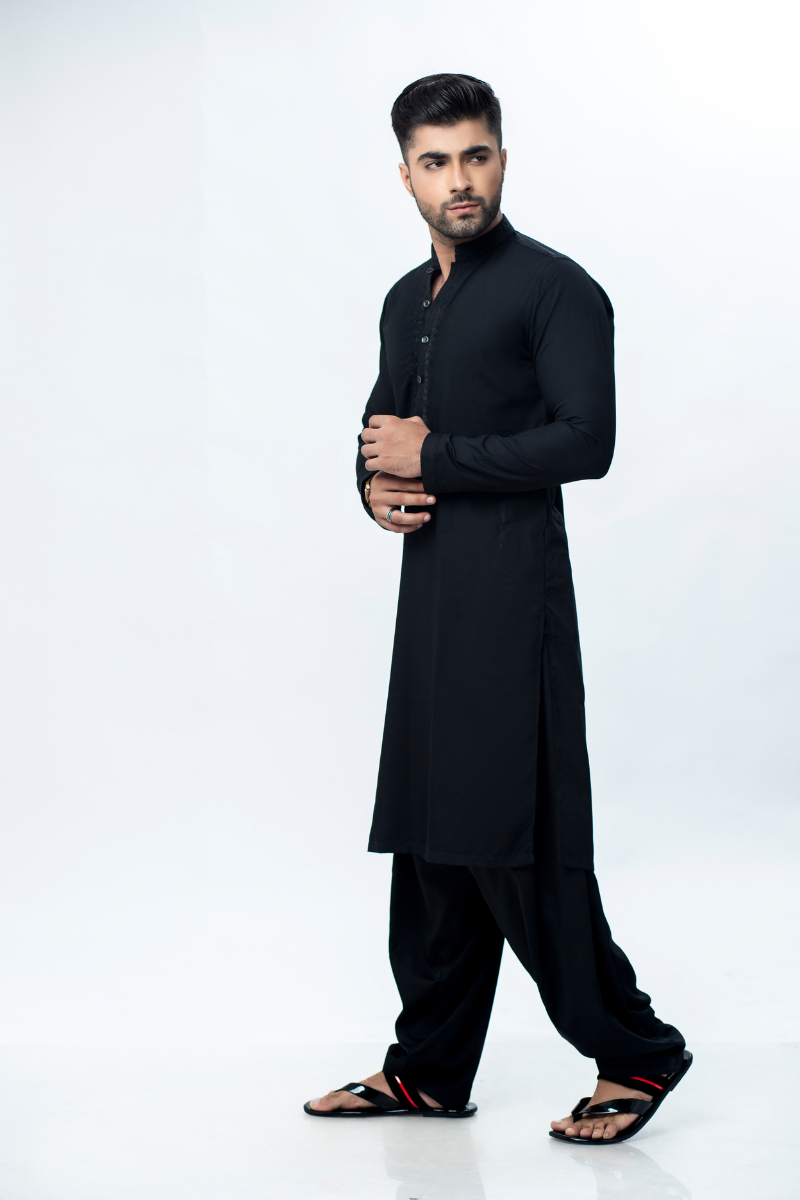 Black Embroidered Soft Fabric Kameez Shalwar (2-Piece) - Image 3