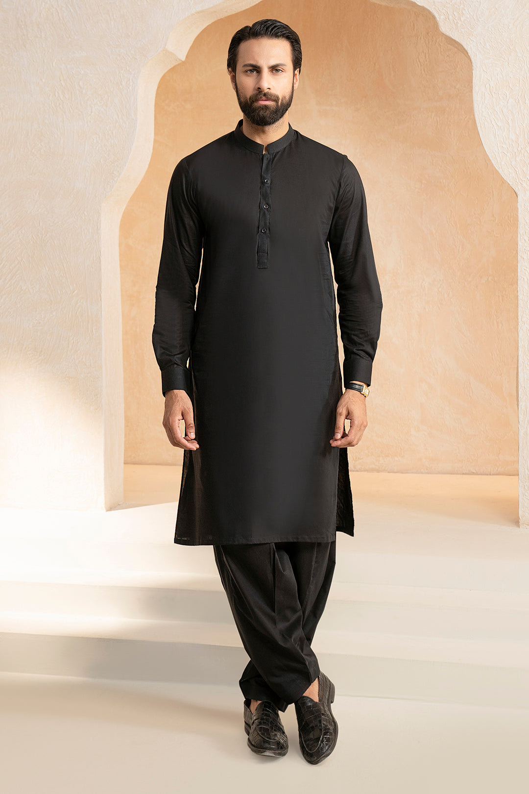 Black Cotton Shalwar Kameez (2-Piece) - Image 2