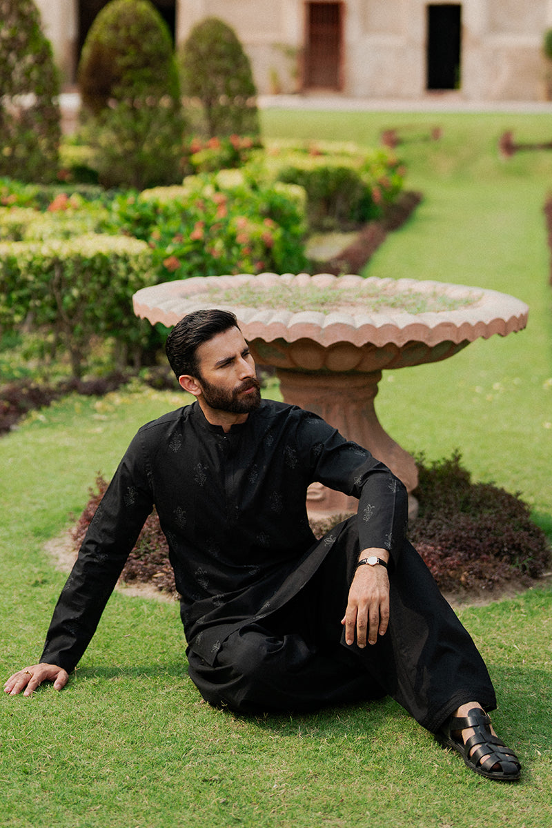 Black Tribal Block Print Cotton Kurta Shalwar (2-Piece) - Image 2