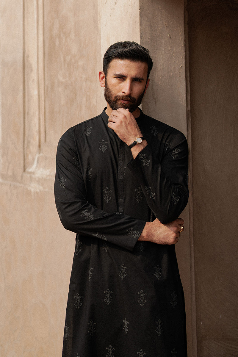 Black Tribal Block Print Cotton Kurta Shalwar (2-Piece) - Image 3