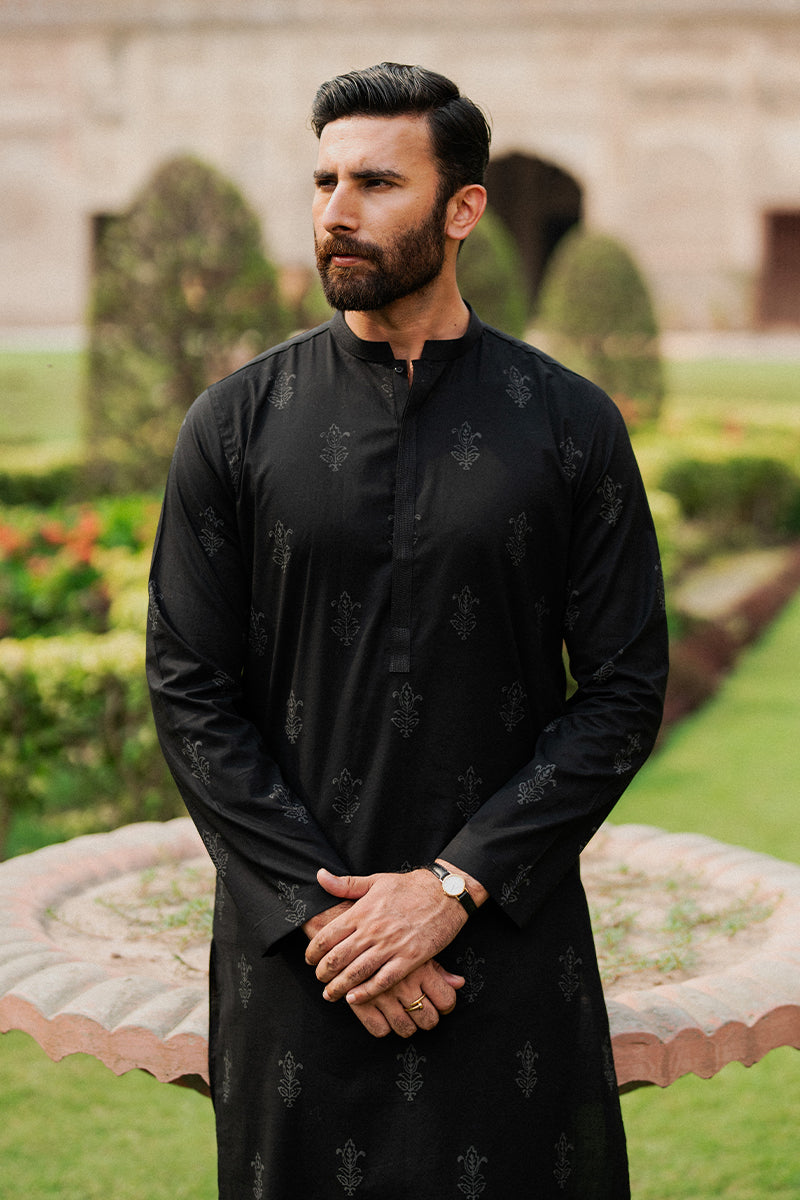Black Tribal Block Print Cotton Kurta Shalwar (2-Piece) - Image 4