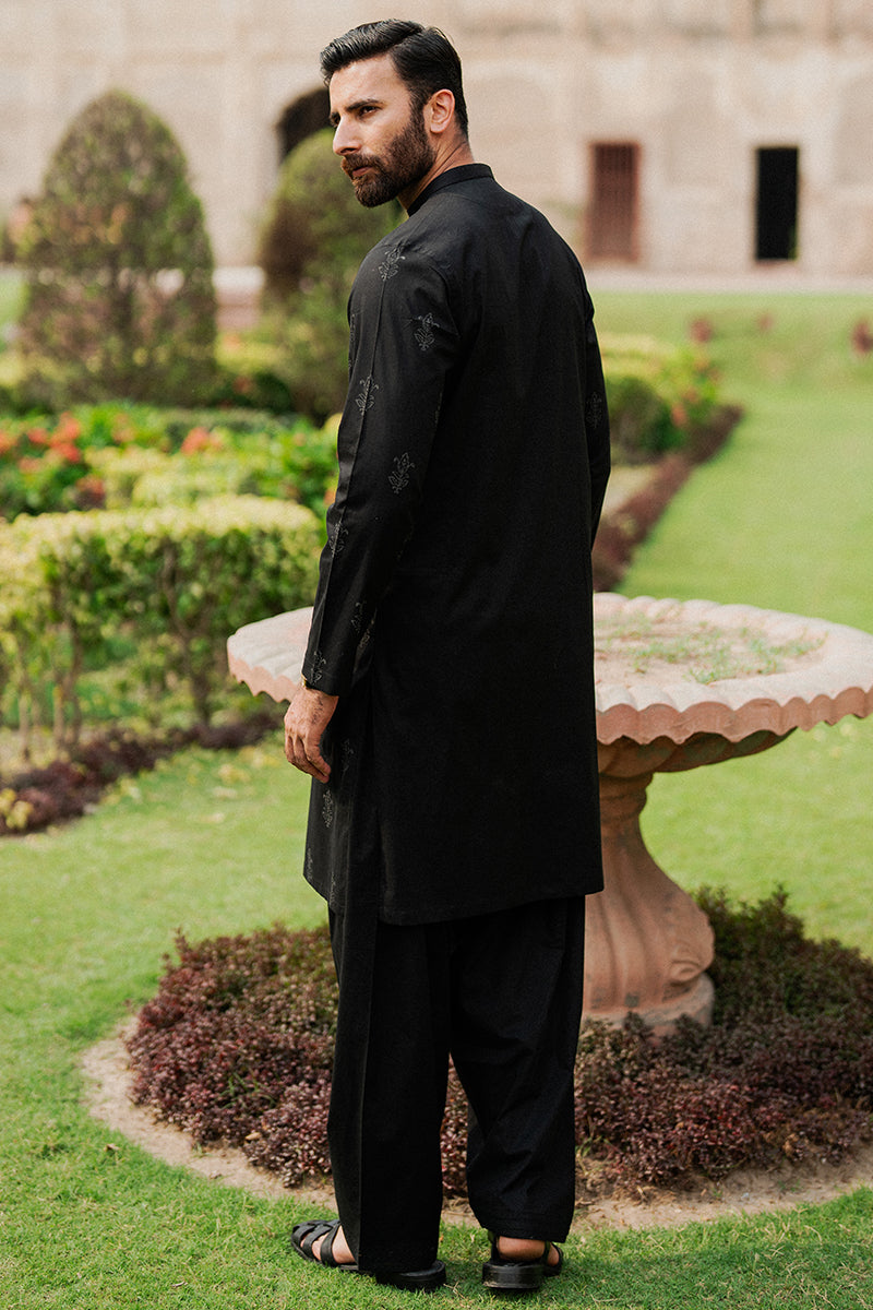 Black Tribal Block Print Cotton Kurta Shalwar (2-Piece) - Image 5