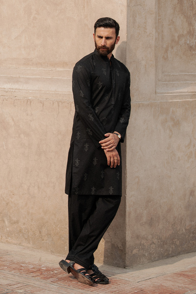 Black Tribal Block Print Cotton Kurta Shalwar (2-Piece) - Image 7