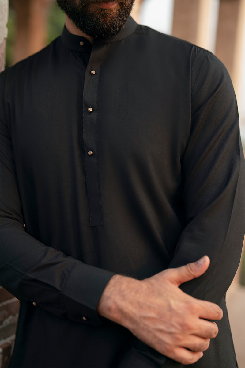 Onyx Black Egyptian Cotton Shalwar Kameez (2-Piece) - Image 1