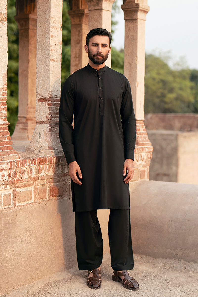 Onyx Black Egyptian Cotton Shalwar Kameez (2-Piece) - Image 2