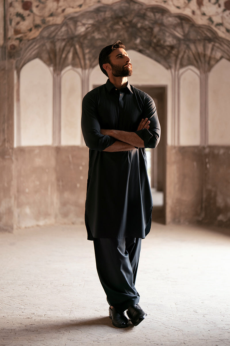 Onyx Black Egyptian Cotton Shalwar Kameez (2-Piece) - Image 3