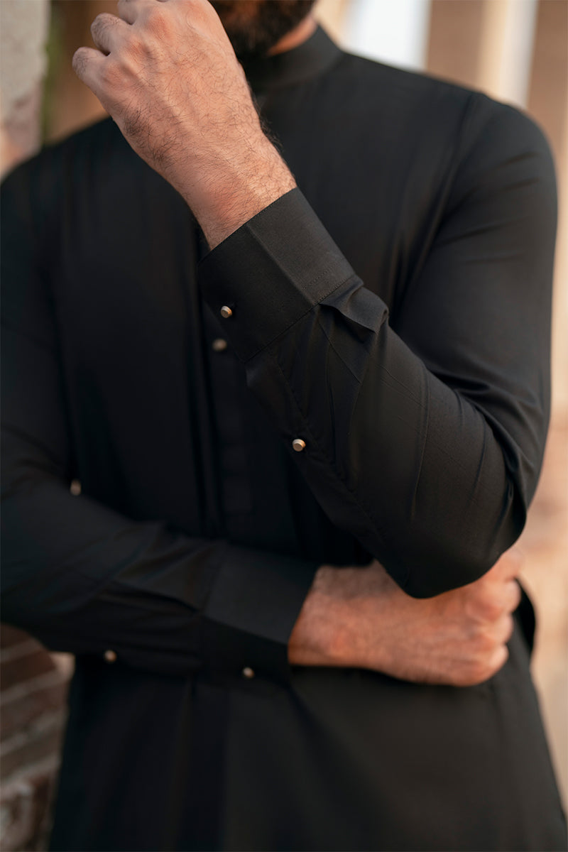 Onyx Black Egyptian Cotton Shalwar Kameez (2-Piece) - Image 4