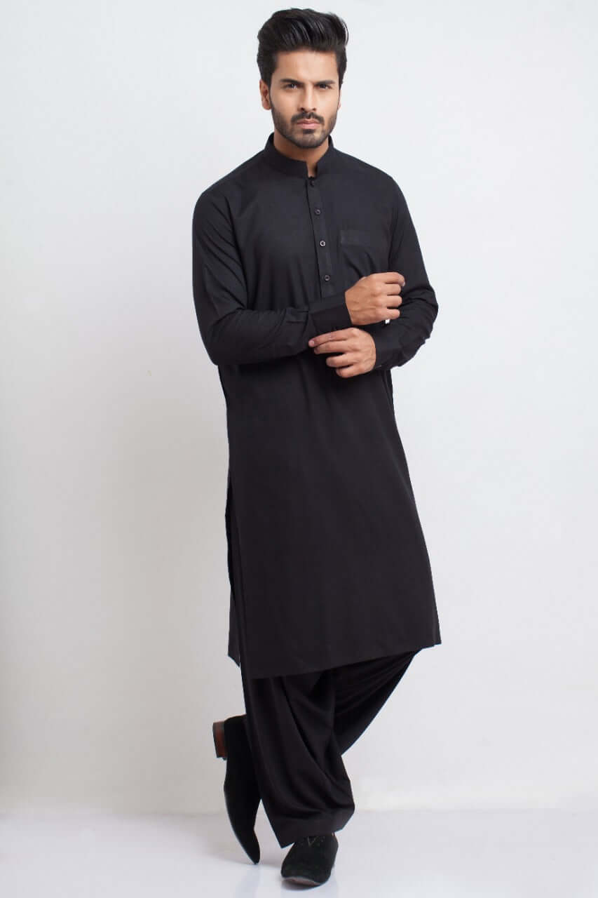 Black IronEZ Fabric Shalwar Kameez (2-Piece) - Image 1