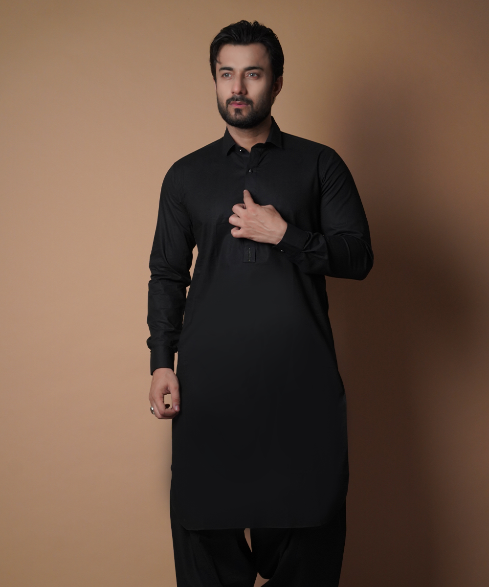Jet Black IronEZ Fabric Shalwar Kameez (2-Piece) - Image 1